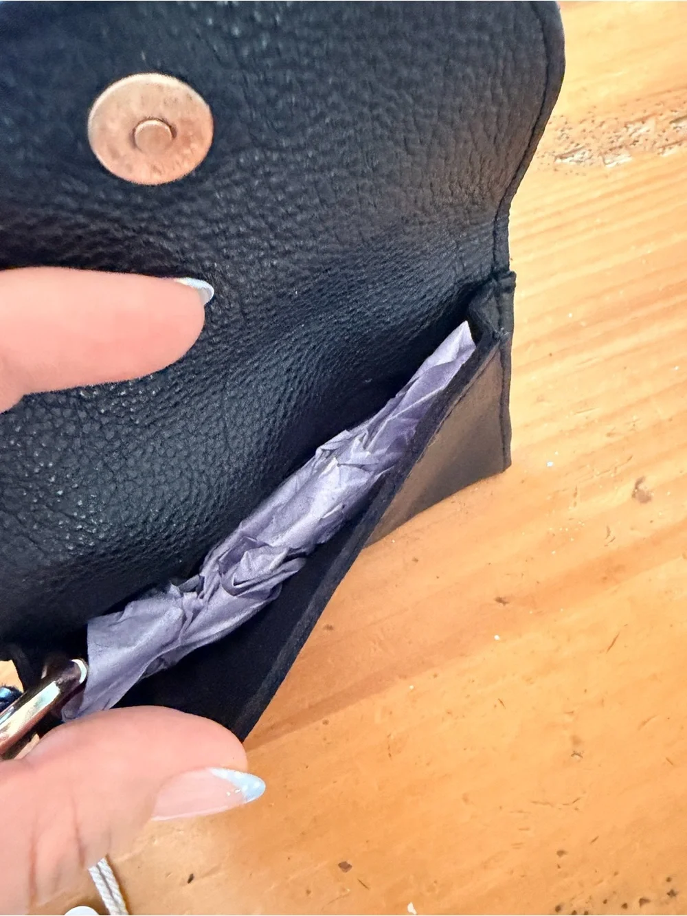 Free People Black Leather Key & Card Holder with Wristlet